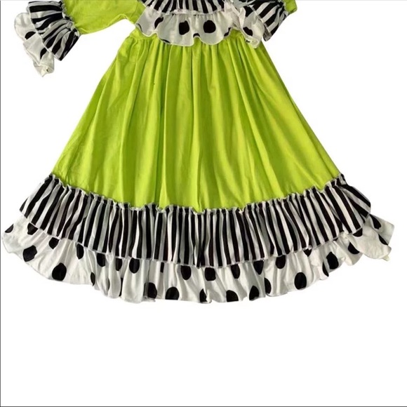 🌿ONLY 2 left! Size 6 Ruffle Lime Mixed Dress - Picture 3 of 3